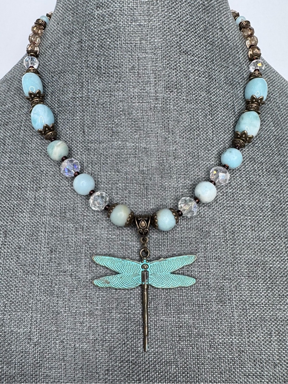 Boutique OOAK Amazonite, Crystal & Dragonfly Pendant Necklace 18”🌵 - Picture 5 of 13